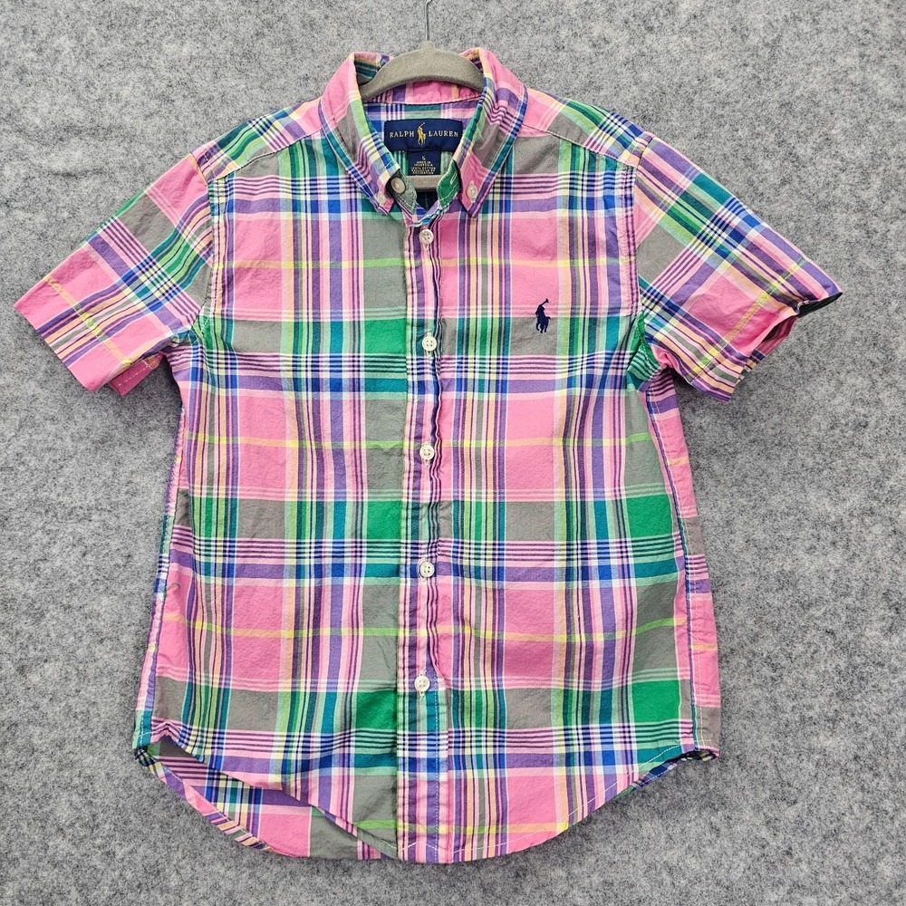 Ralph Lauren Madras Boys Shirt 5 Pink Green Plaid Button Down Pony Summer School